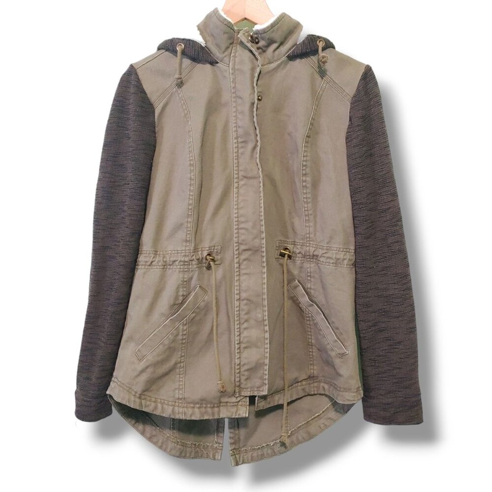 Maurices jacket womens Small Olive green fleece hood casual  utility